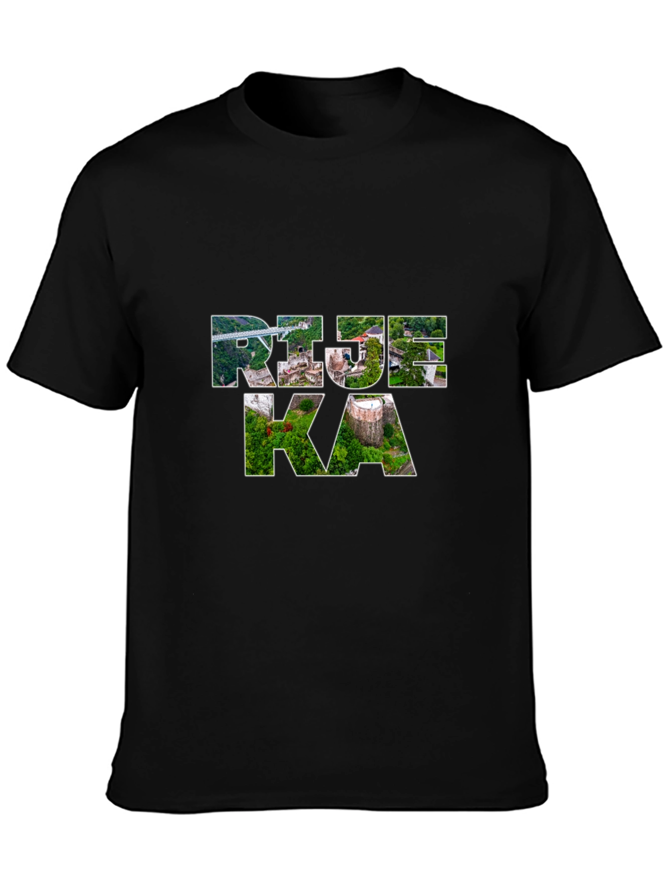 Rijeka Croatia Cityscape Tee - Black Graphic T-Shirt
