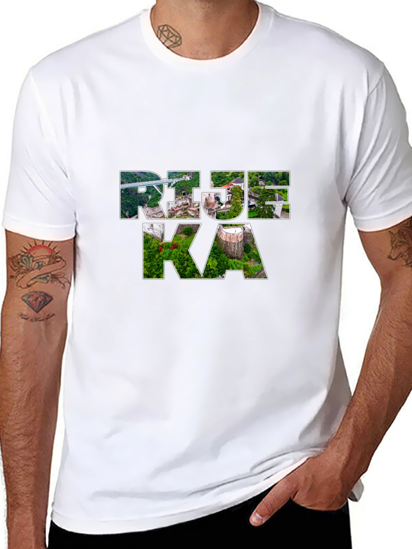 Rijeka Croatia Cityscape Tee - Black Graphic T-Shirt