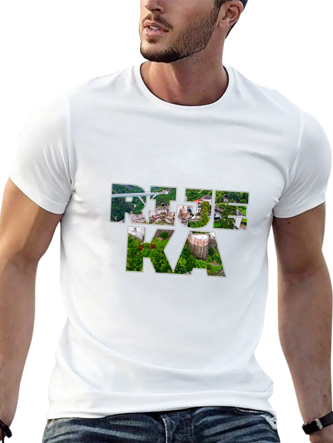 Rijeka Croatia Cityscape Tee - Black Graphic T-Shirt