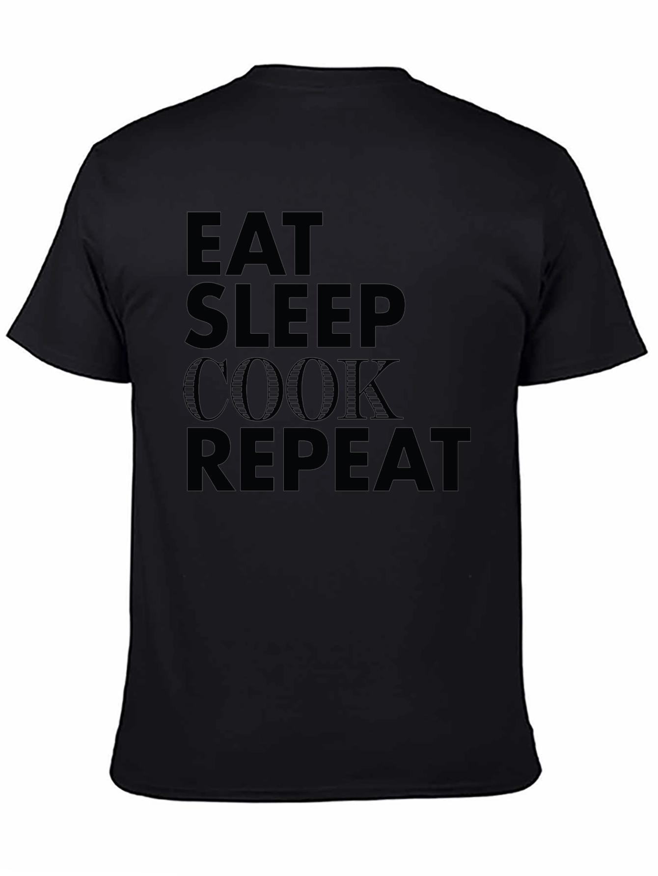 Eat Sleep Cook Repeat Black Crew Neck T-Shirt