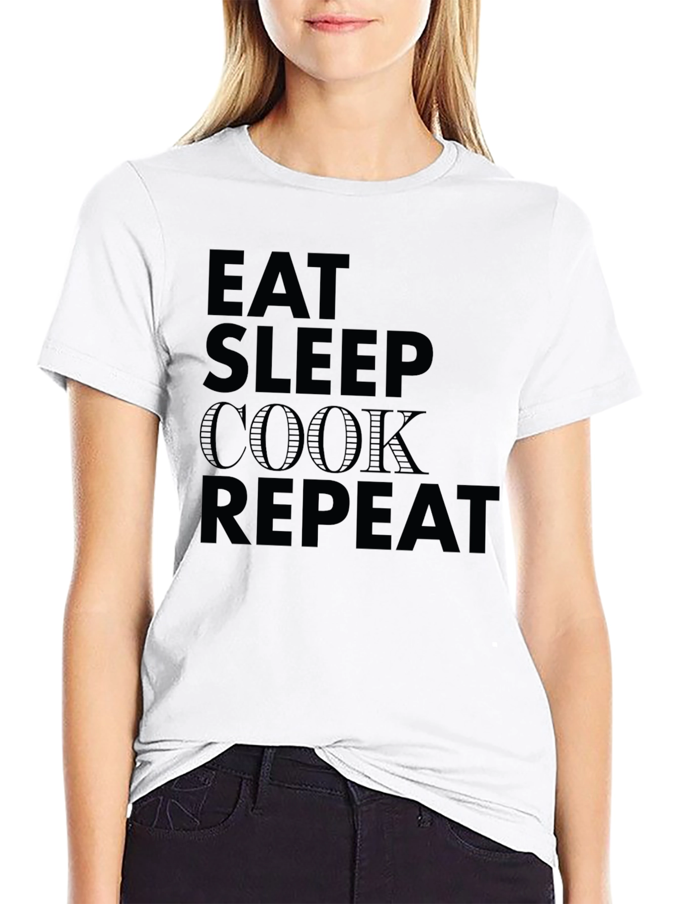 Eat Sleep Cook Repeat Black Crew Neck T-Shirt