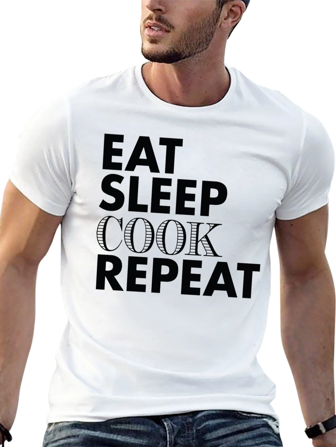 Eat Sleep Cook Repeat Black Crew Neck T-Shirt