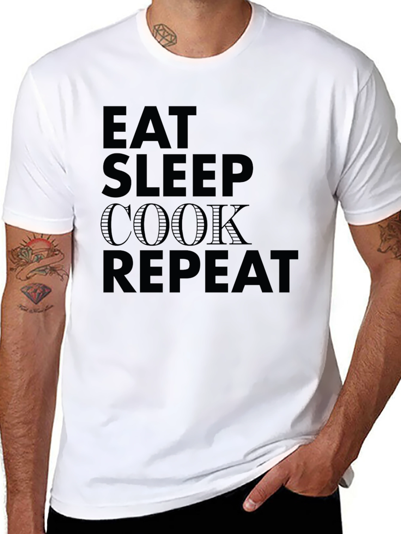 Eat Sleep Cook Repeat Black Crew Neck T-Shirt