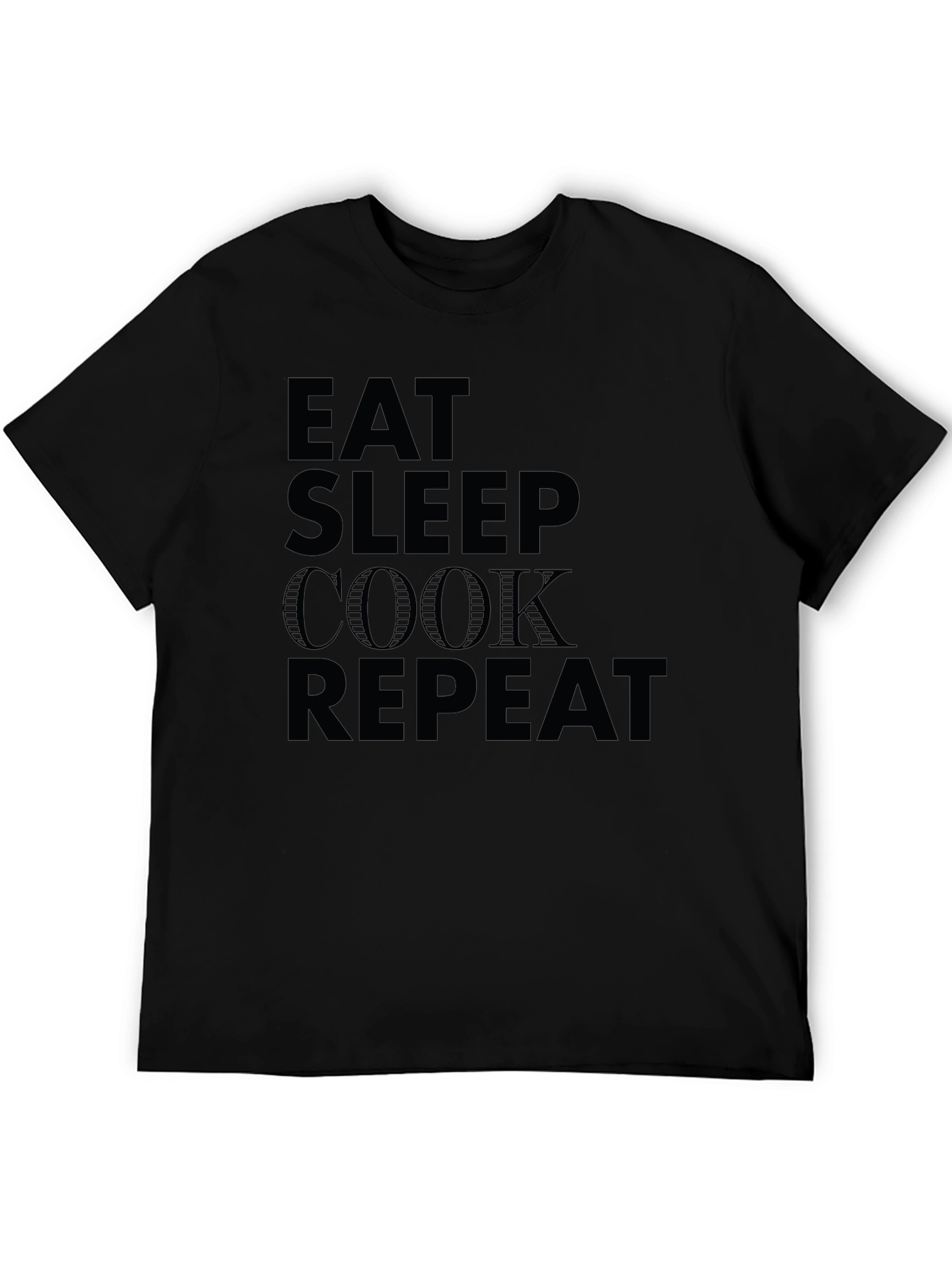 Eat Sleep Cook Repeat Black Crew Neck T-Shirt