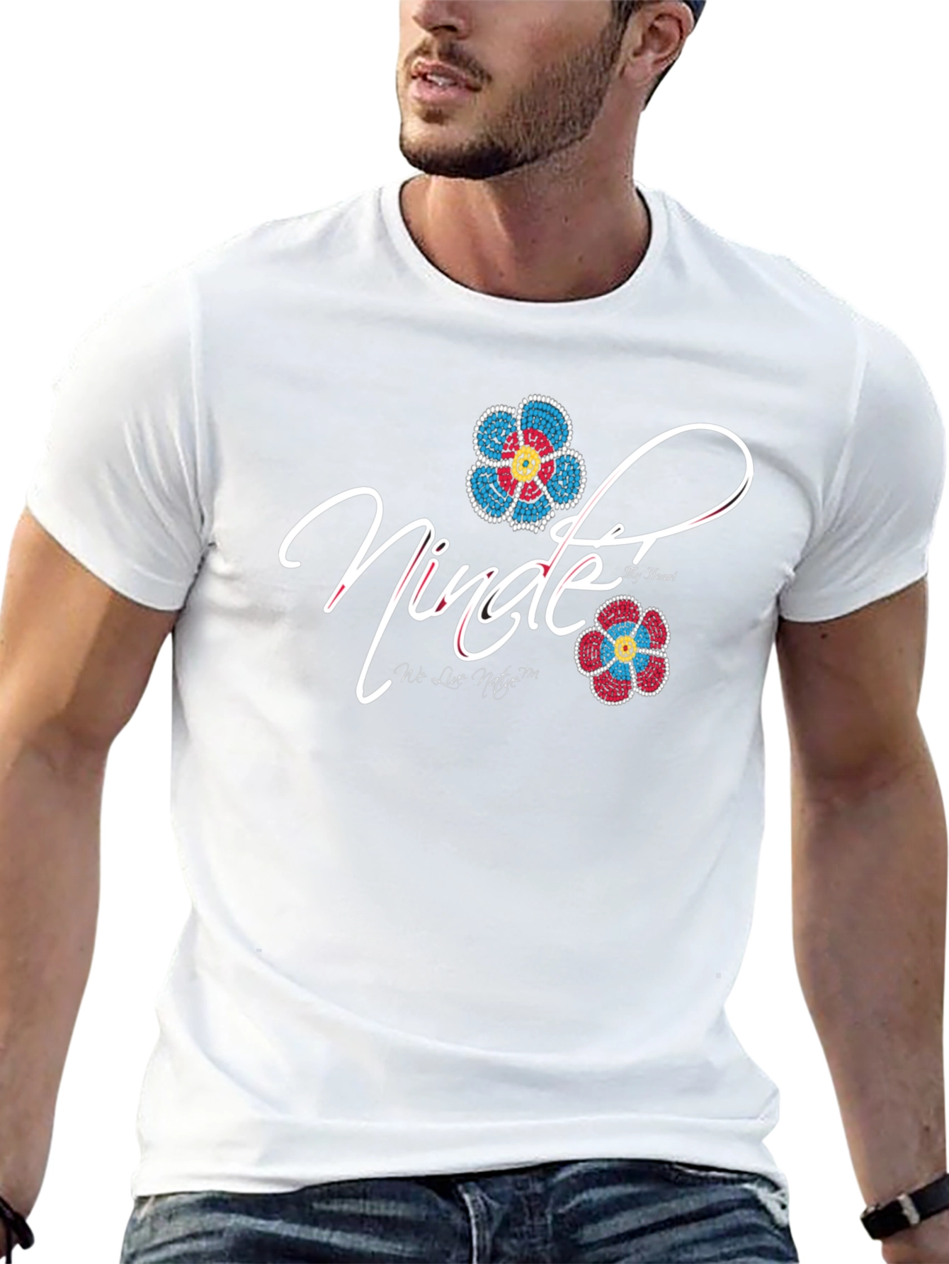 Nindee Black T-Shirt with Floral Design