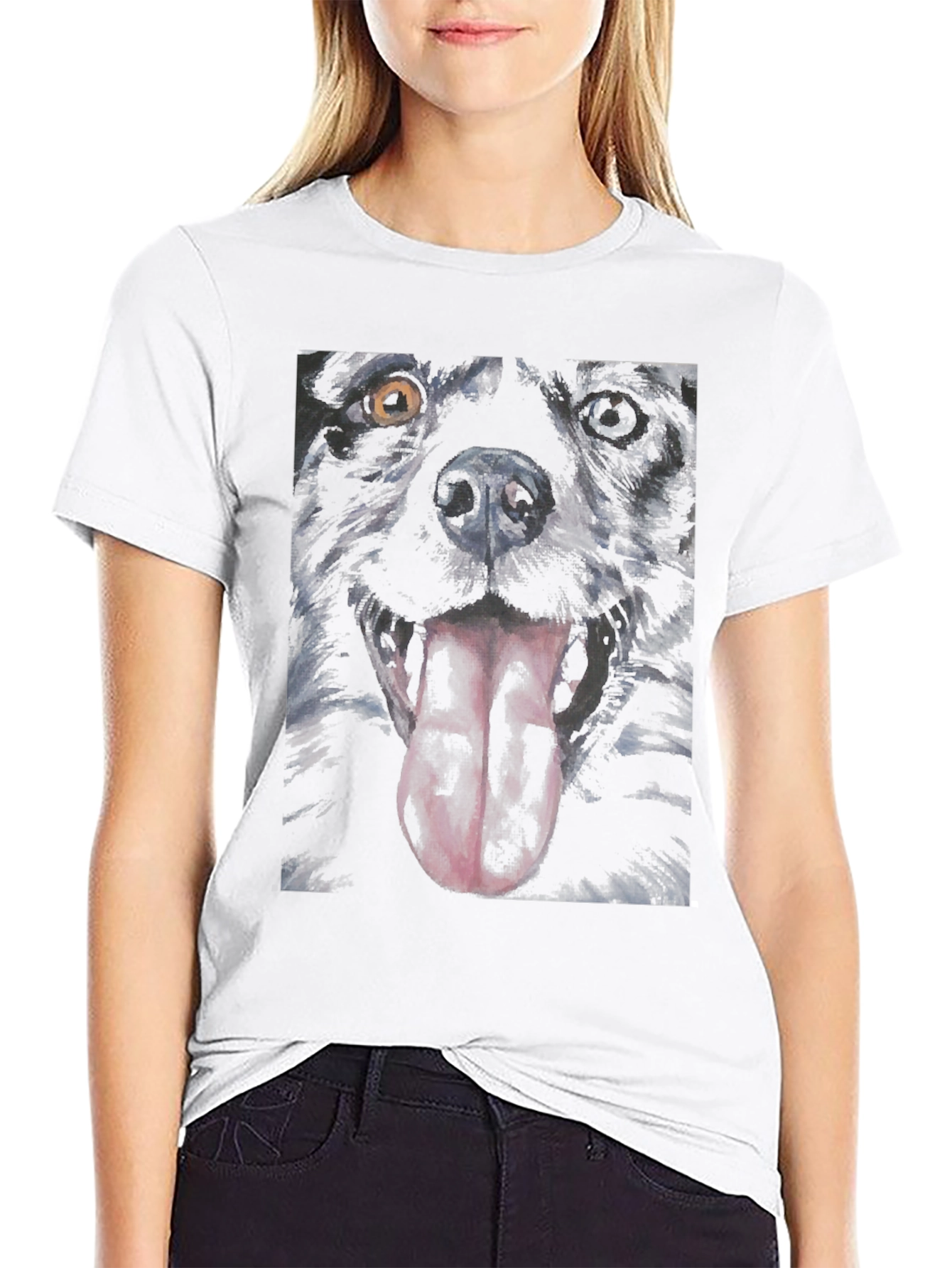 Dog Graphic Tee - Black Cotton Crew Neck