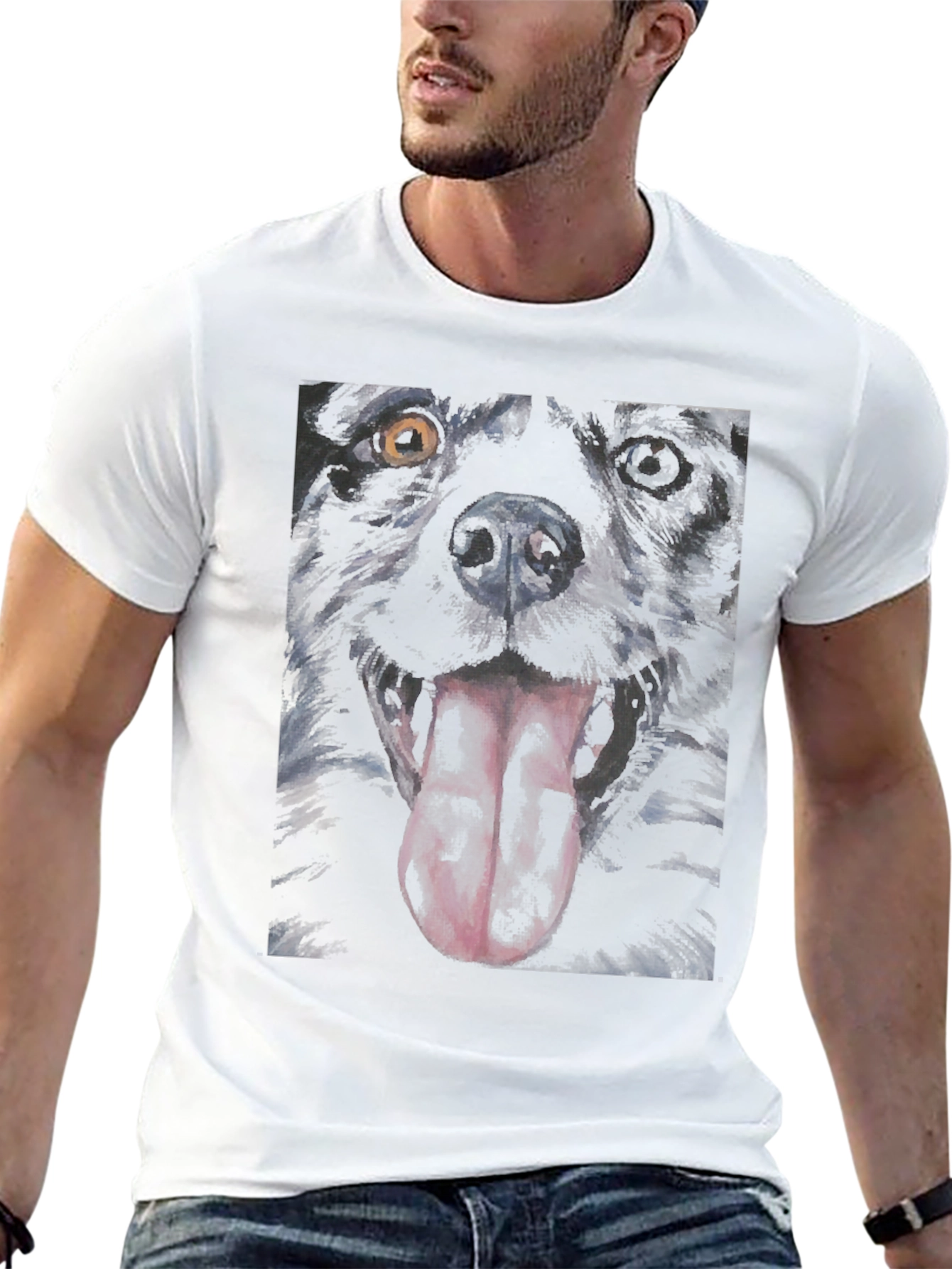 Dog Graphic Tee - Black Cotton Crew Neck