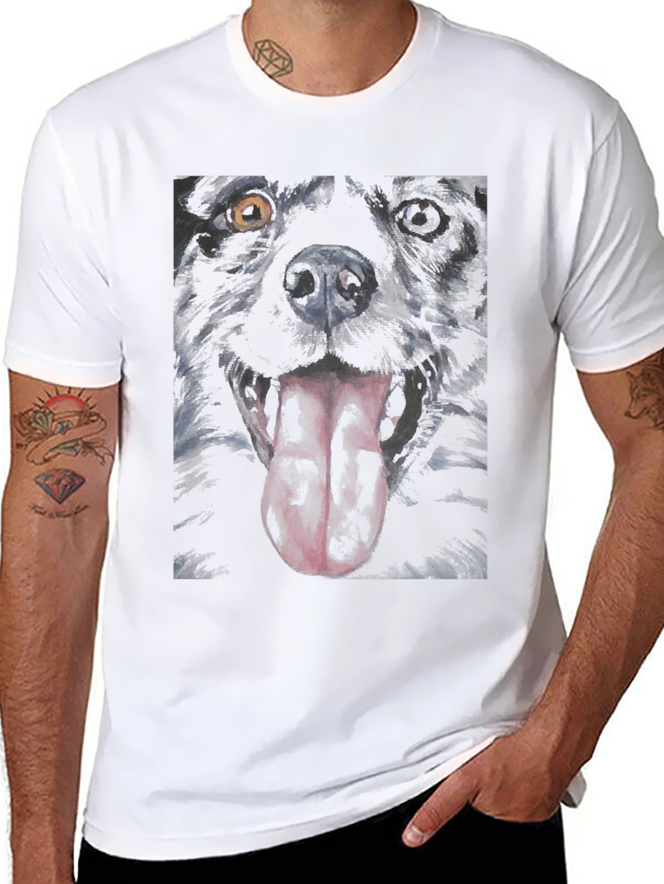 Dog Graphic Tee - Black Cotton Crew Neck