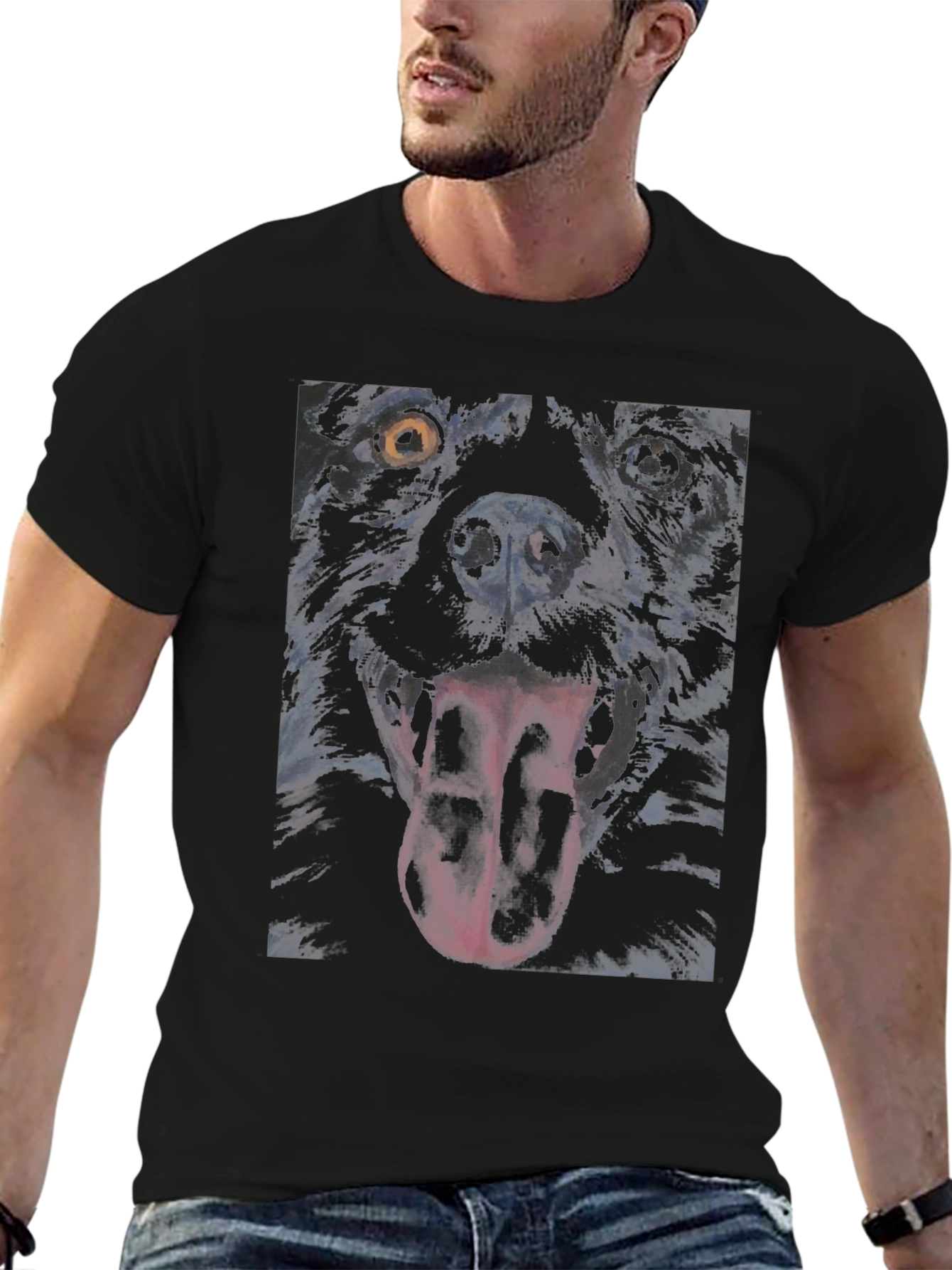 Dog Graphic Tee - Black Cotton Crew Neck