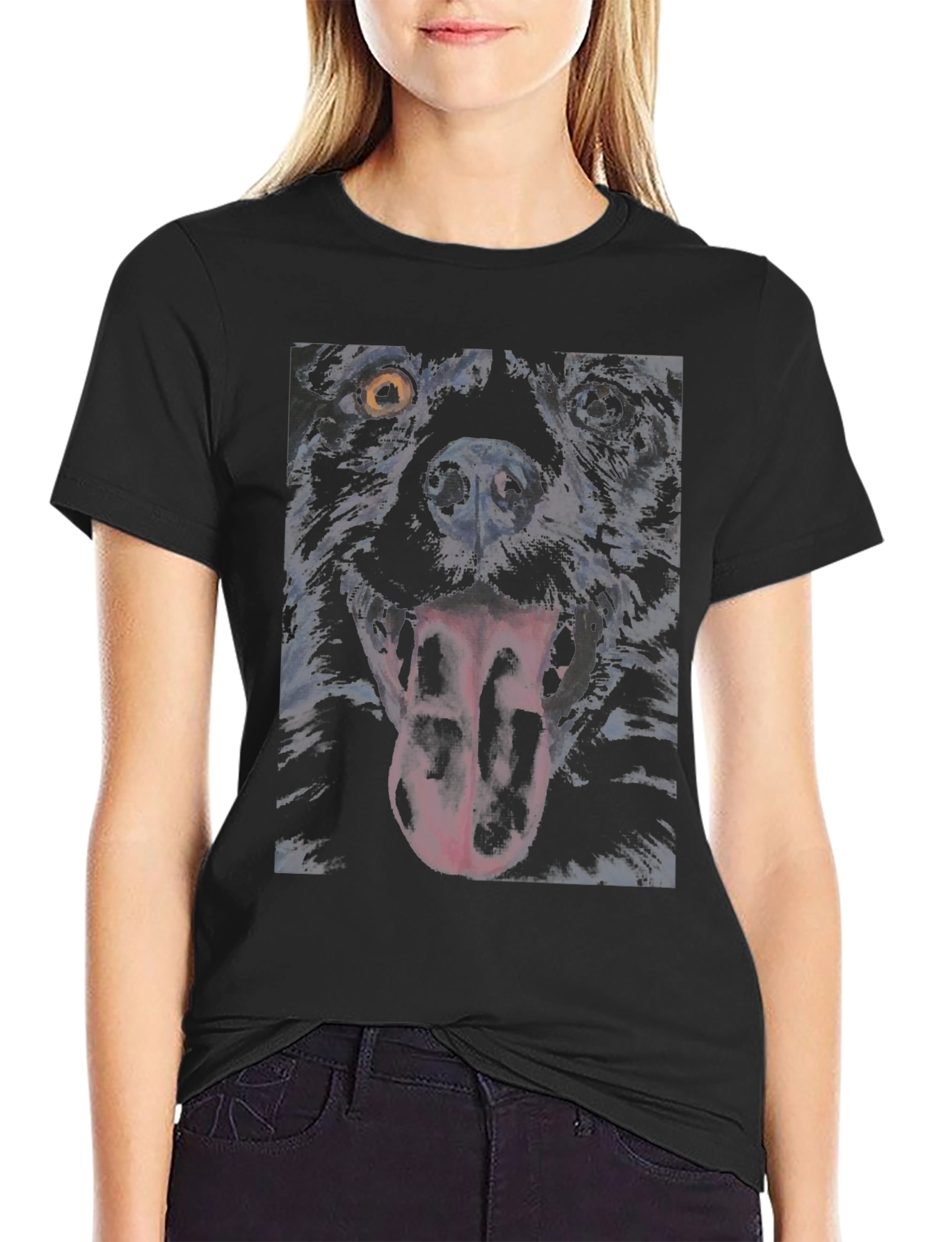 Dog Graphic Tee - Black Cotton Crew Neck