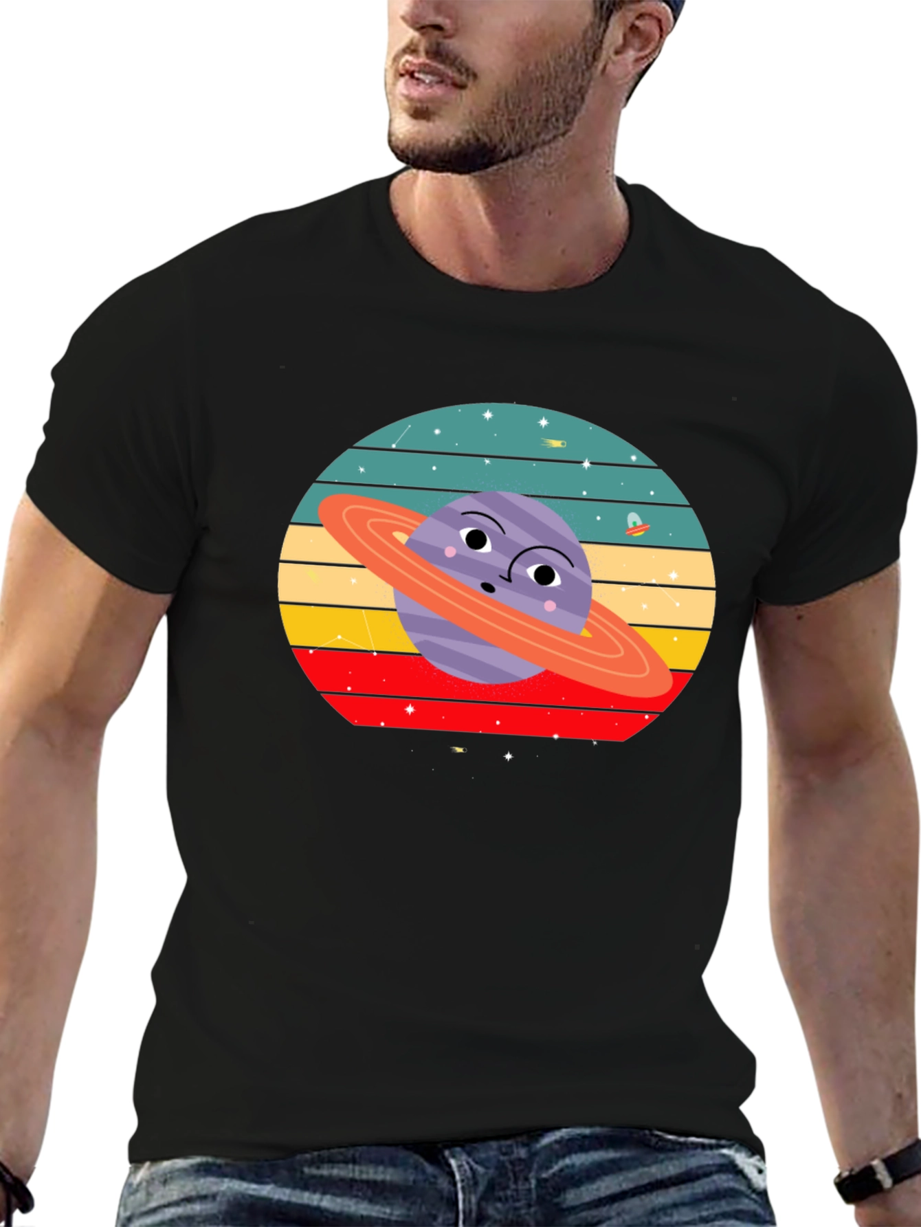 Retro Saturn Graphic Tee - Unique Planet Design