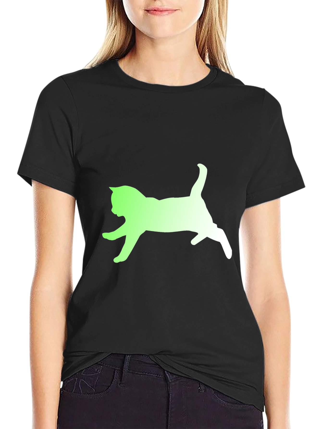 Cat Silhouette Graphic Tee - Soft Cotton Blend
