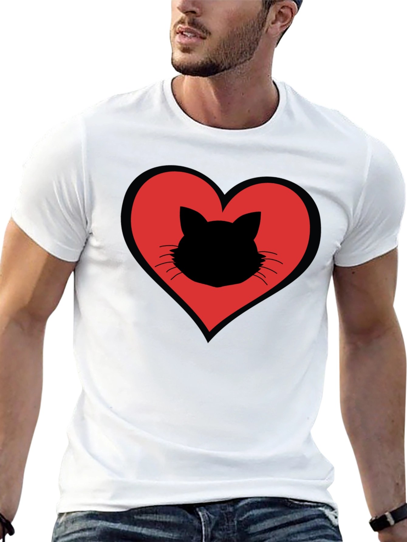 Cat Heart T-Shirt - Stylish Black Cotton Tee