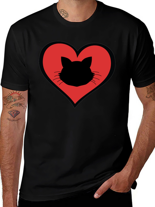 Cat Heart T-Shirt - Stylish Black Cotton Tee