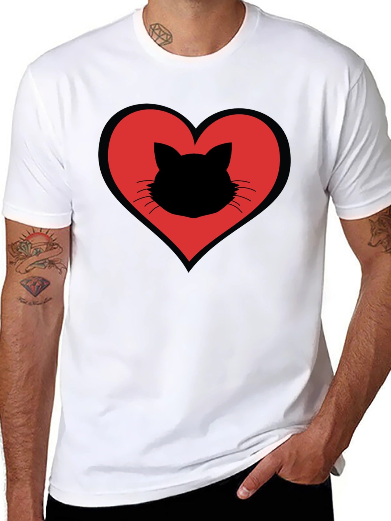Cat Heart T-Shirt - Stylish Black Cotton Tee