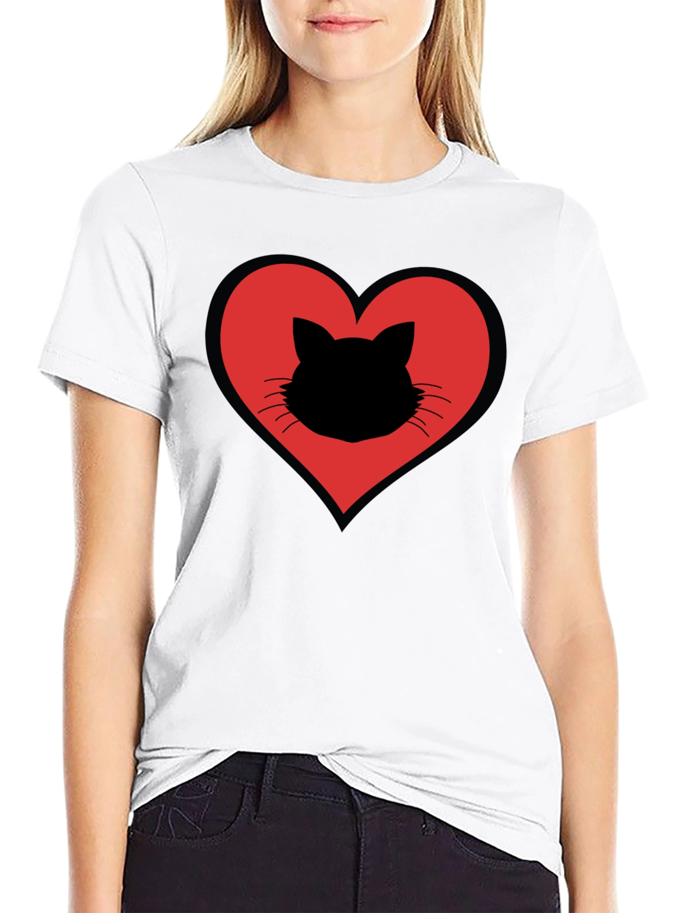Cat Heart T-Shirt - Stylish Black Cotton Tee