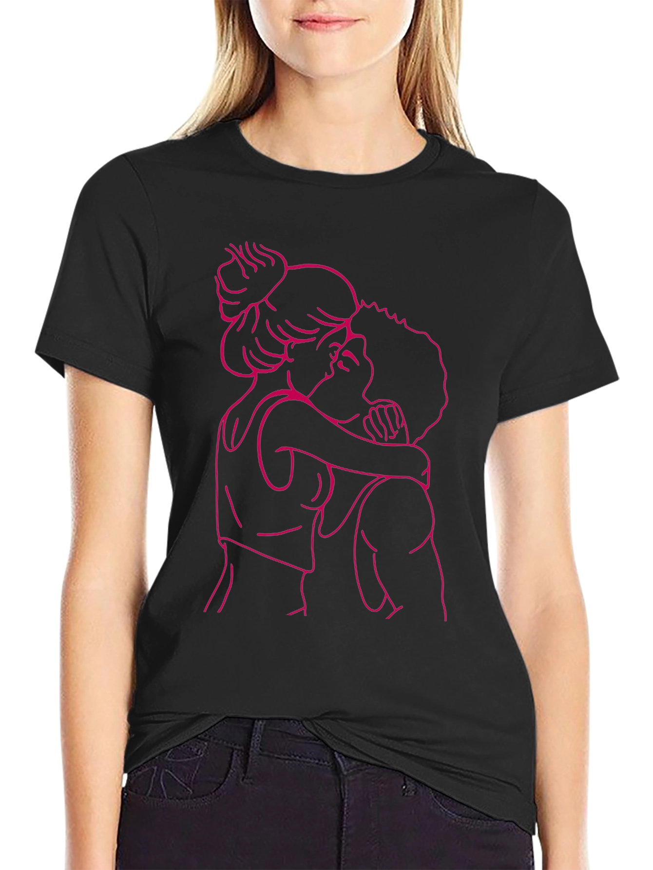 Romantic Embrace Graphic Tee - Black
