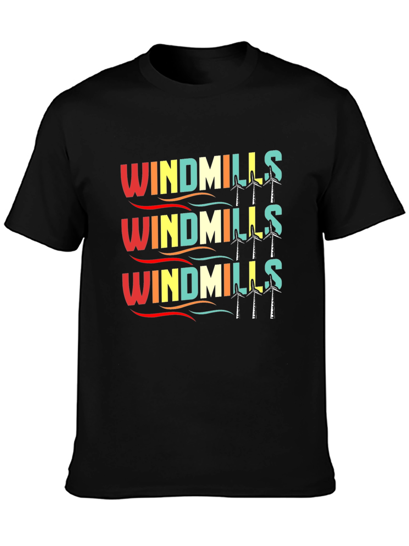 Retro Windmills Graphic T-Shirt - Black