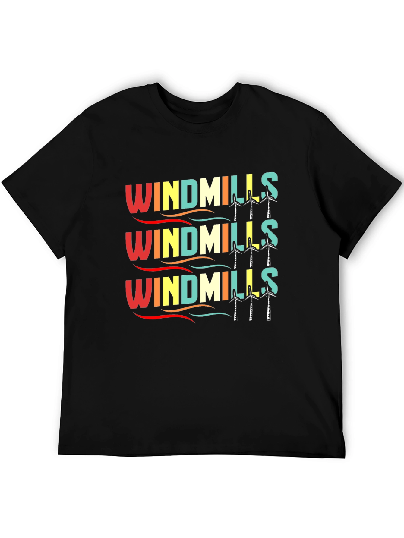 Retro Windmills Graphic T-Shirt - Black