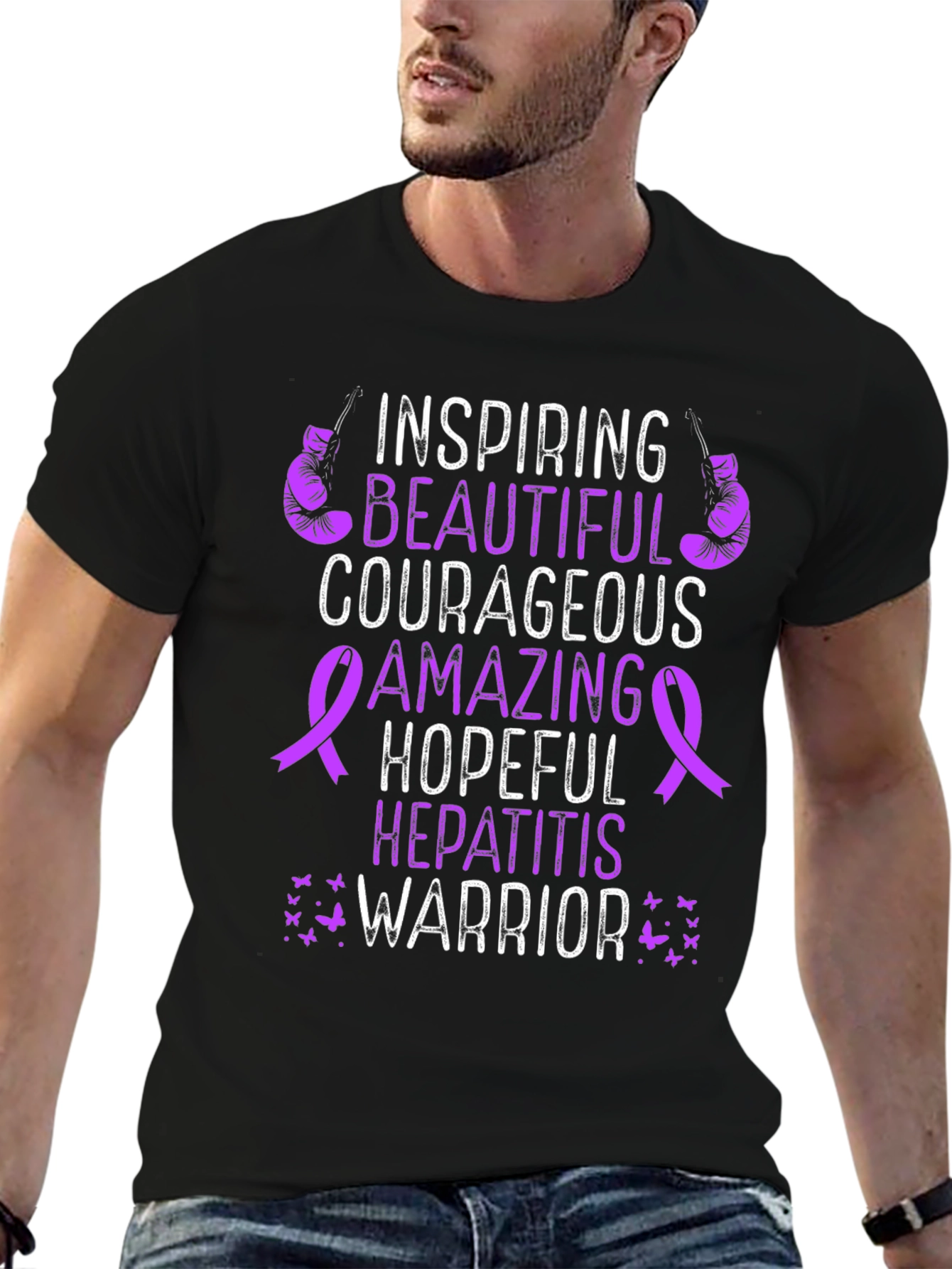Inspiring Hepatitis Warrior T-Shirt - Purple Ribbon