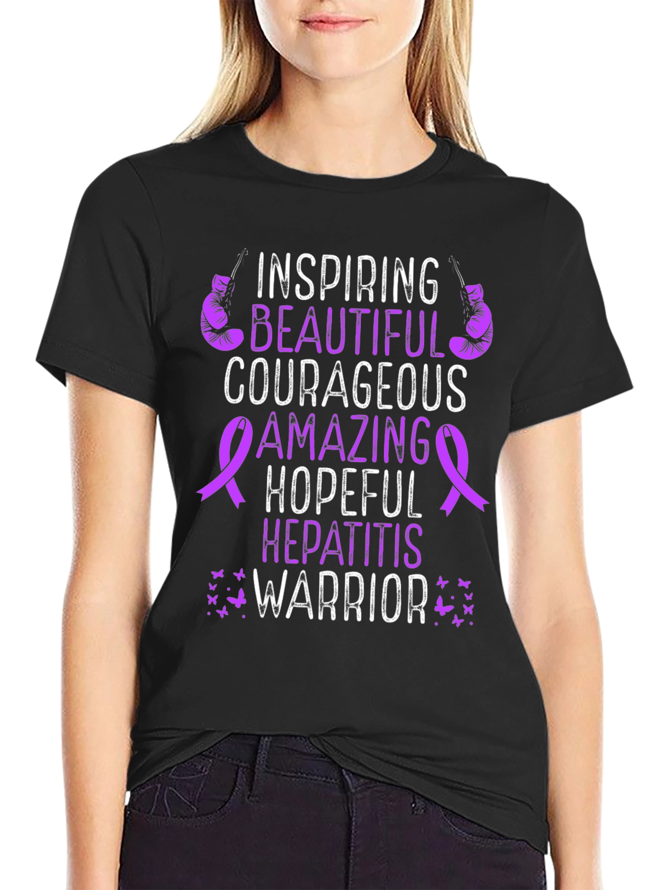 Inspiring Hepatitis Warrior T-Shirt - Purple Ribbon