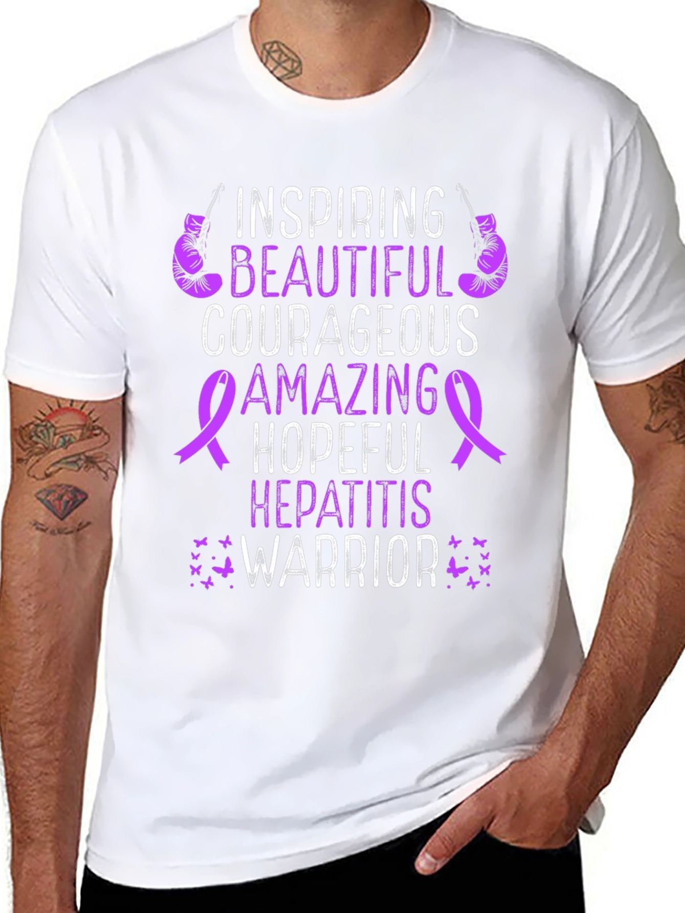 Inspiring Hepatitis Warrior T-Shirt - Purple Ribbon