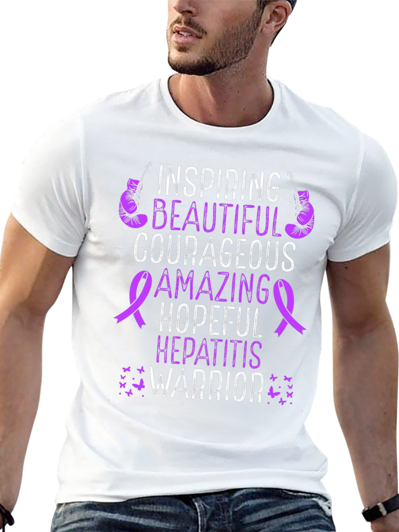 Inspiring Hepatitis Warrior T-Shirt - Purple Ribbon