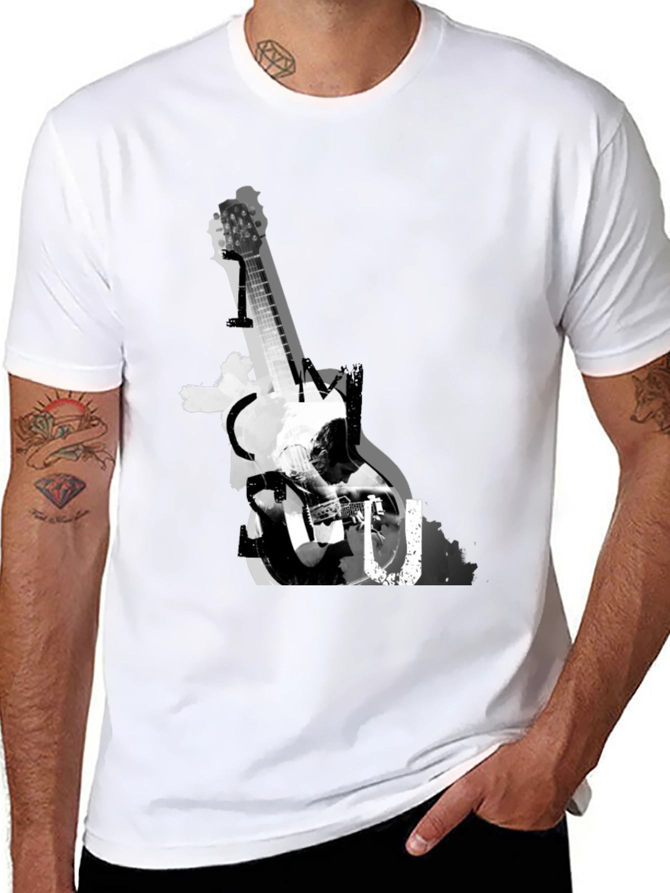 Guitar Graphic Print Tee - Black