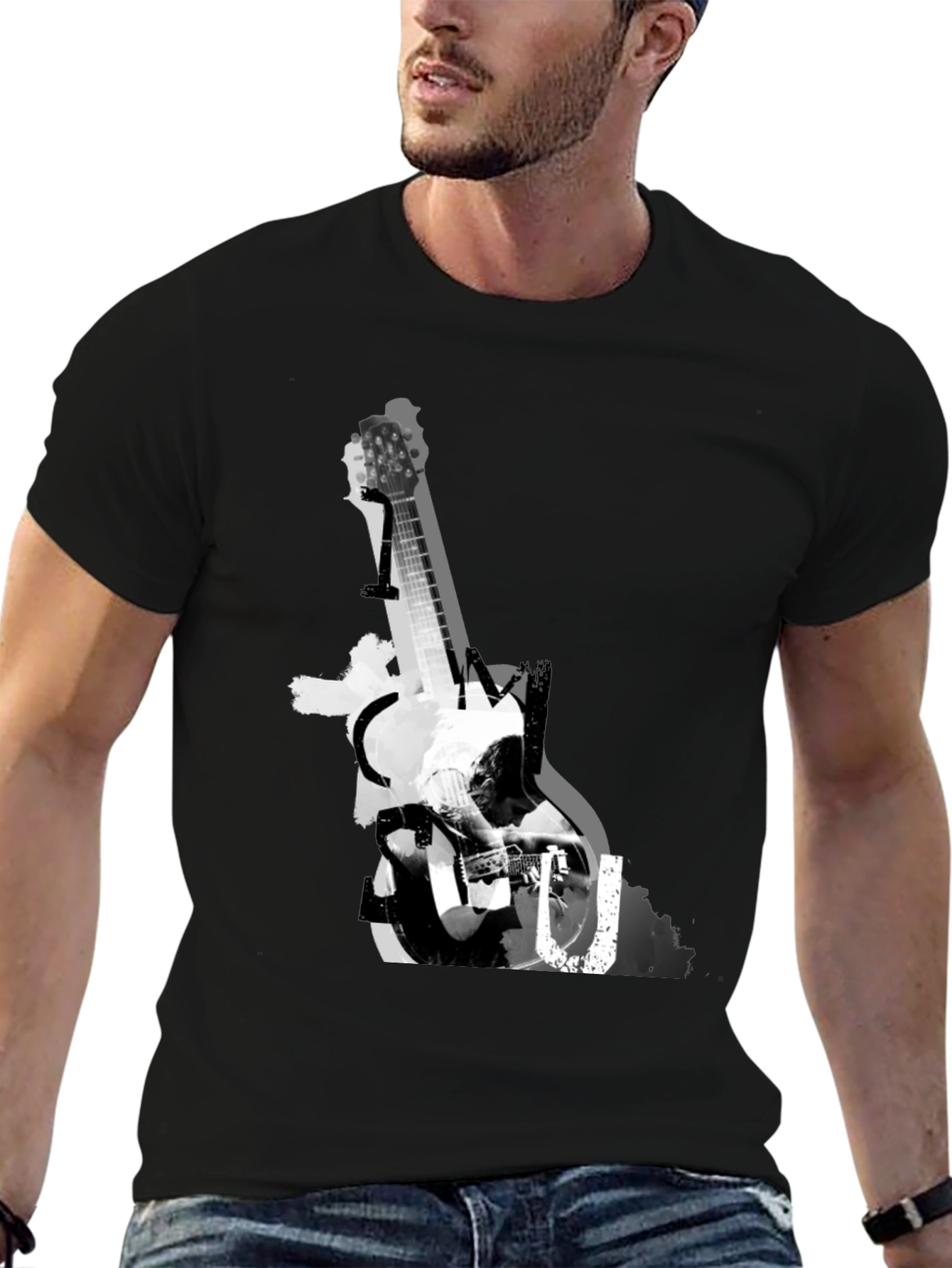 Guitar Graphic Print Tee - Black