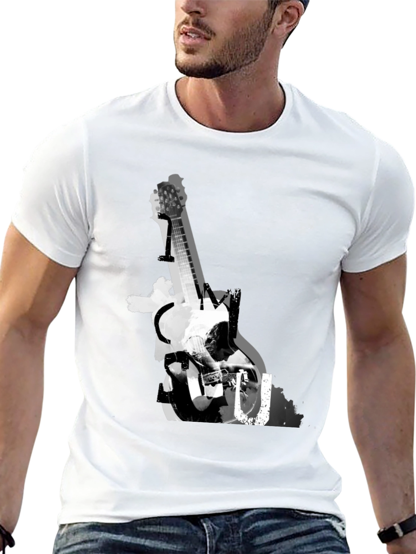 Guitar Graphic Print Tee - Black
