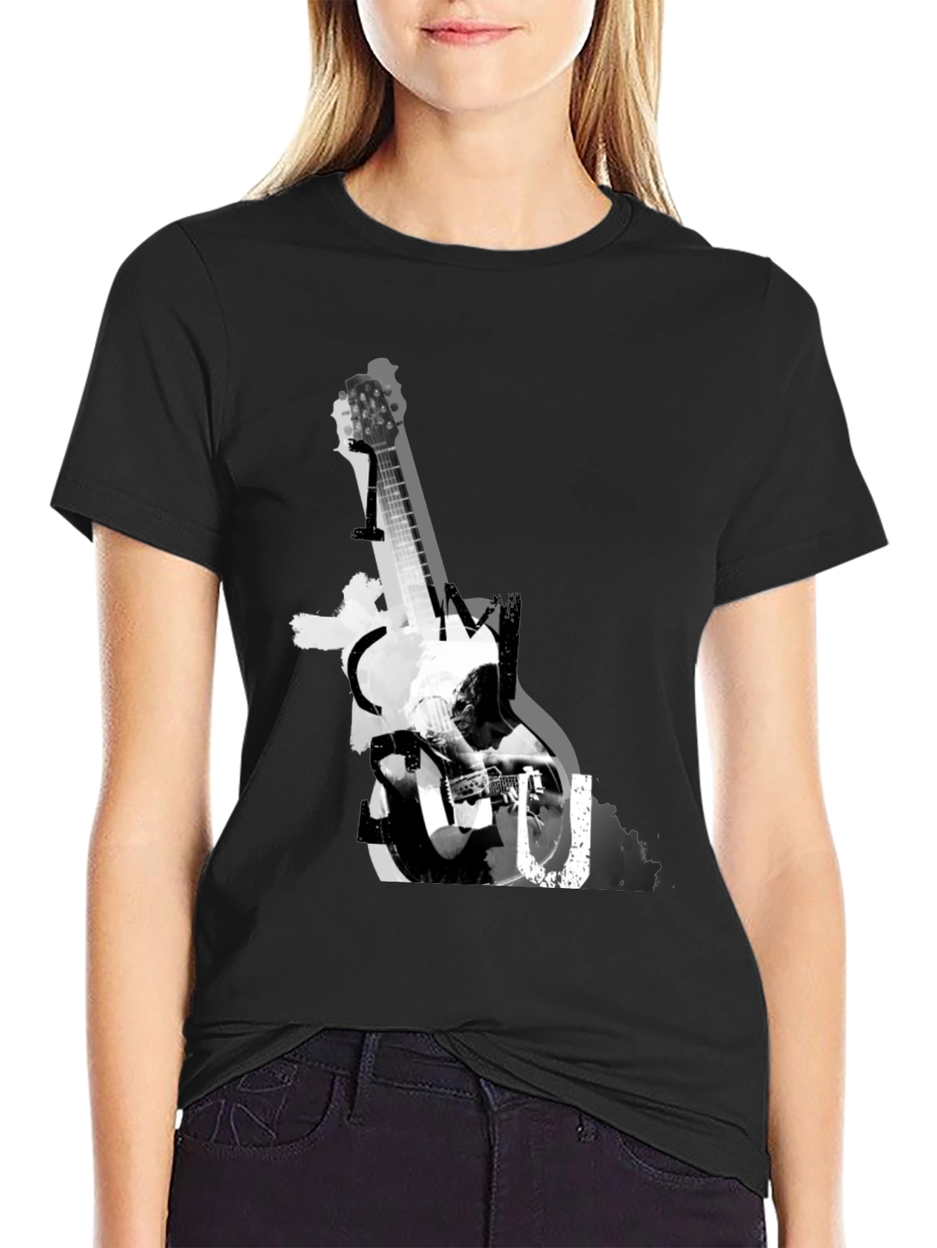 Guitar Graphic Print Tee - Black