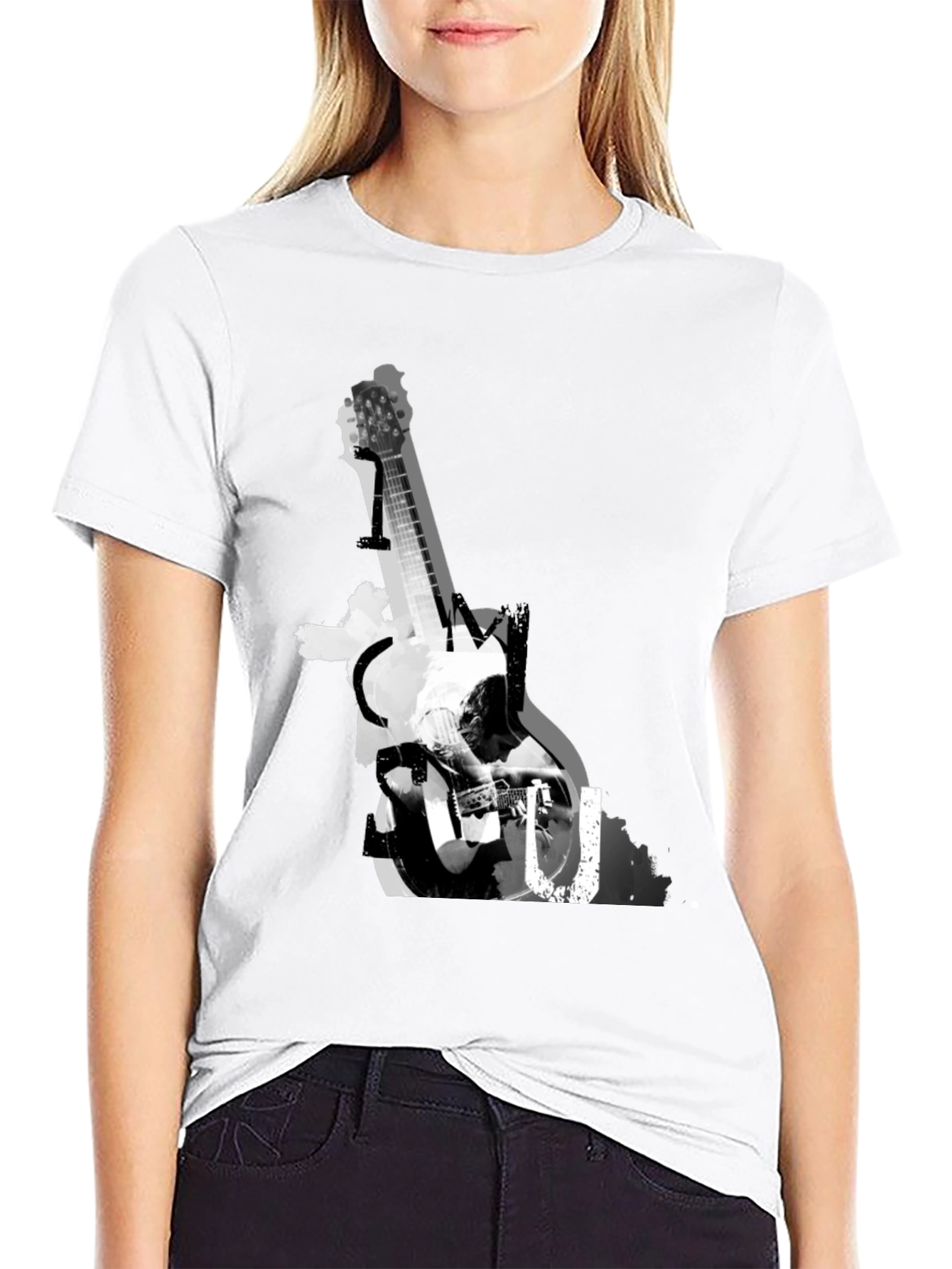 Guitar Graphic Print Tee - Black