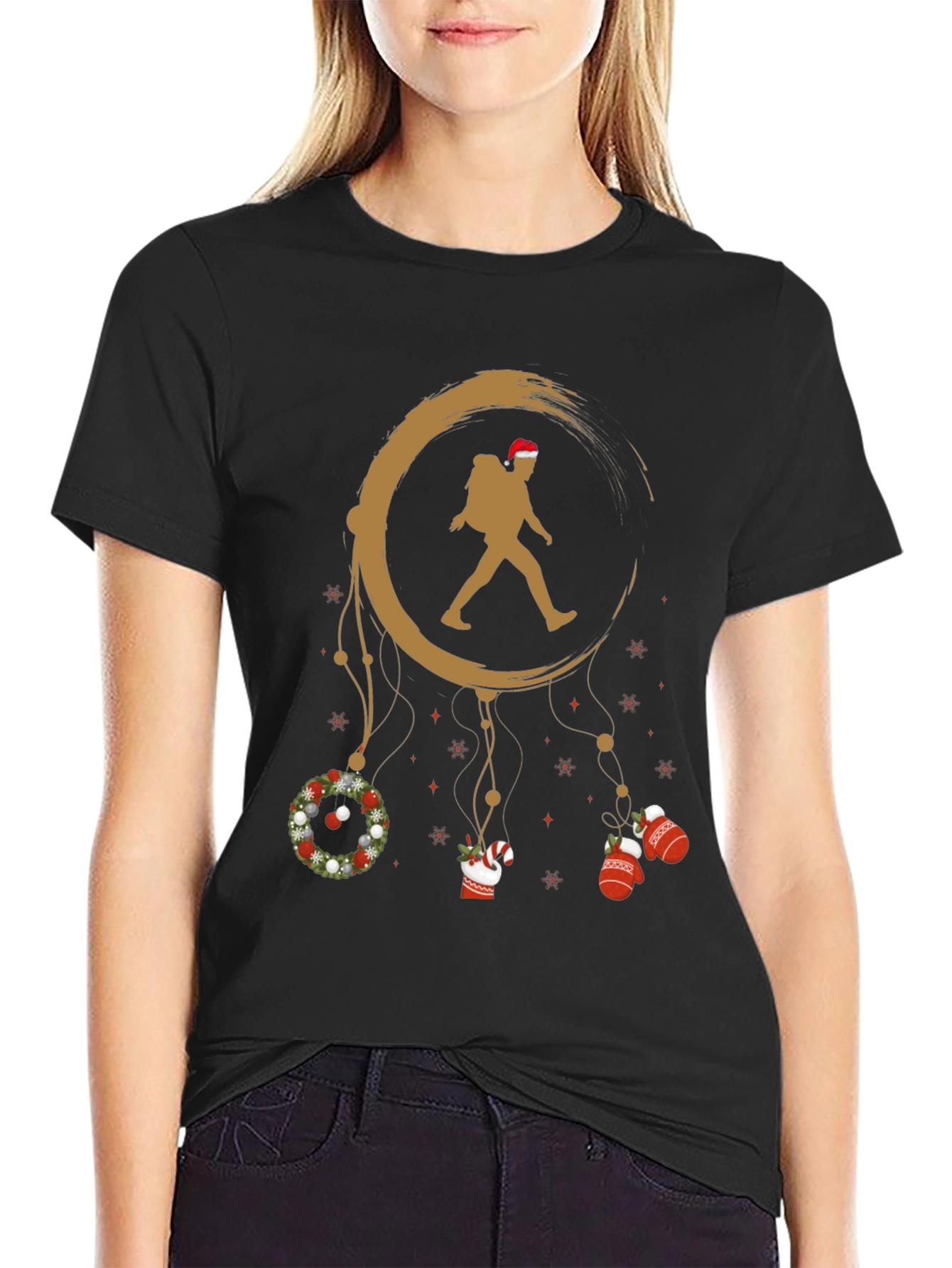 Christmas Hiker Graphic Tee - Holiday Adventure Shirt