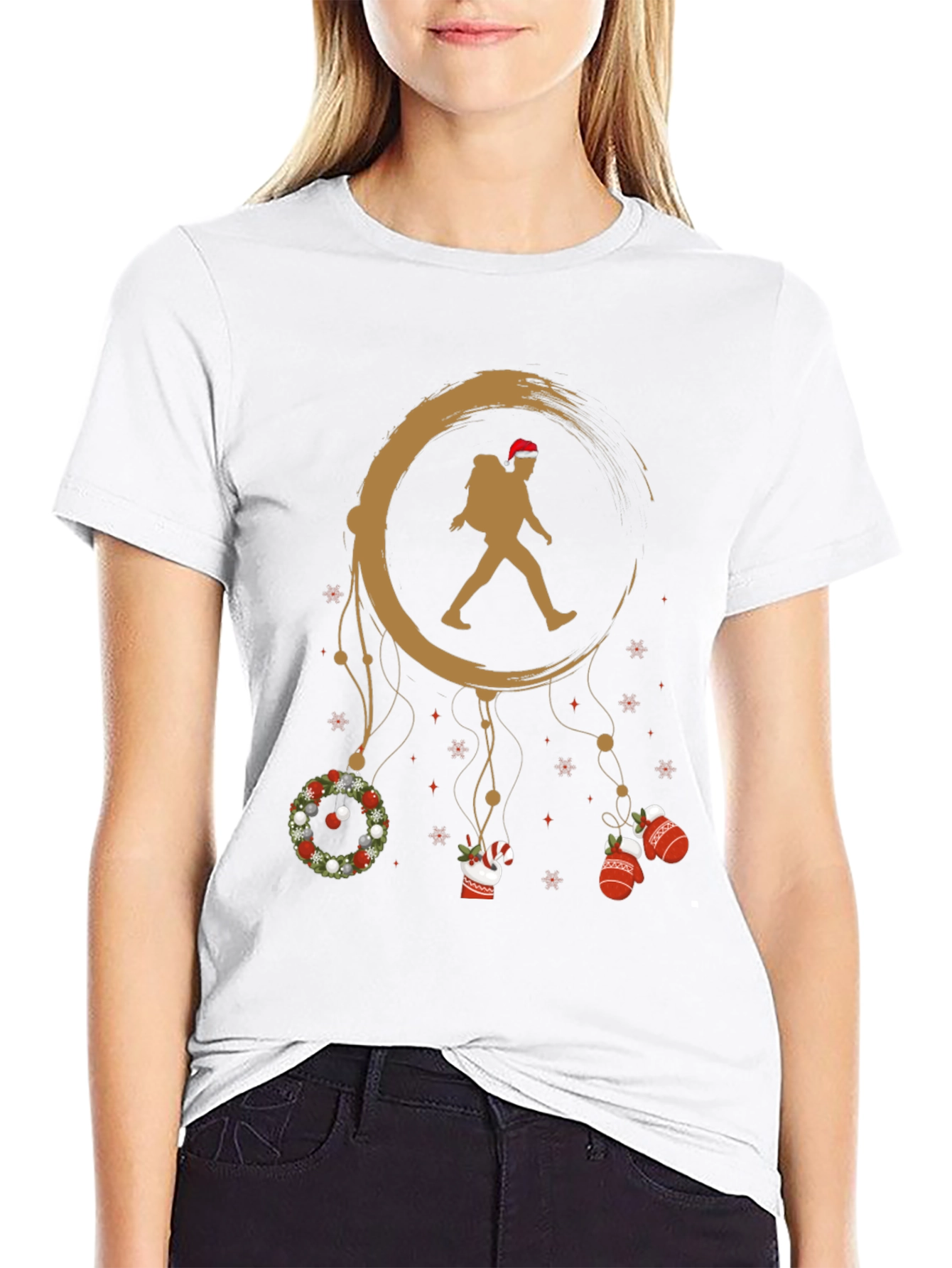 Christmas Hiker Graphic Tee - Holiday Adventure Shirt
