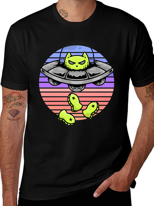 Alien Cat Abduction T-Shirt - UFO Graphic Tee