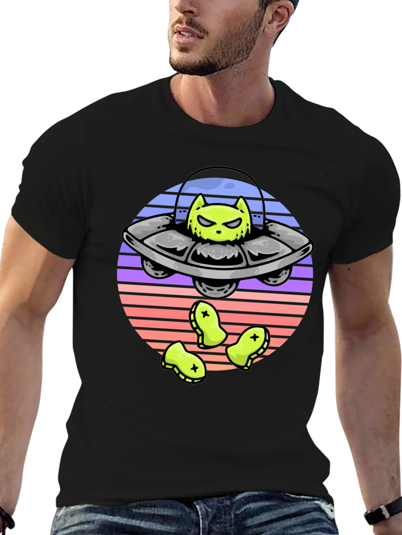 Alien Cat Abduction T-Shirt - UFO Graphic Tee