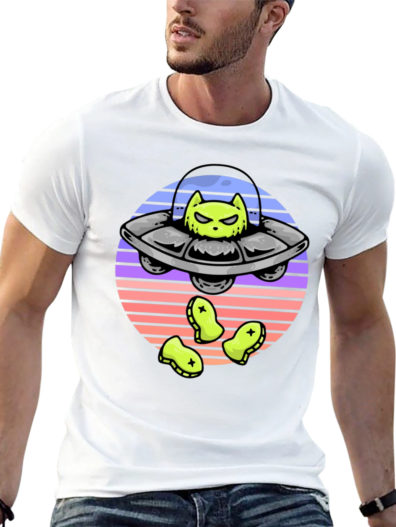Alien Cat Abduction T-Shirt - UFO Graphic Tee
