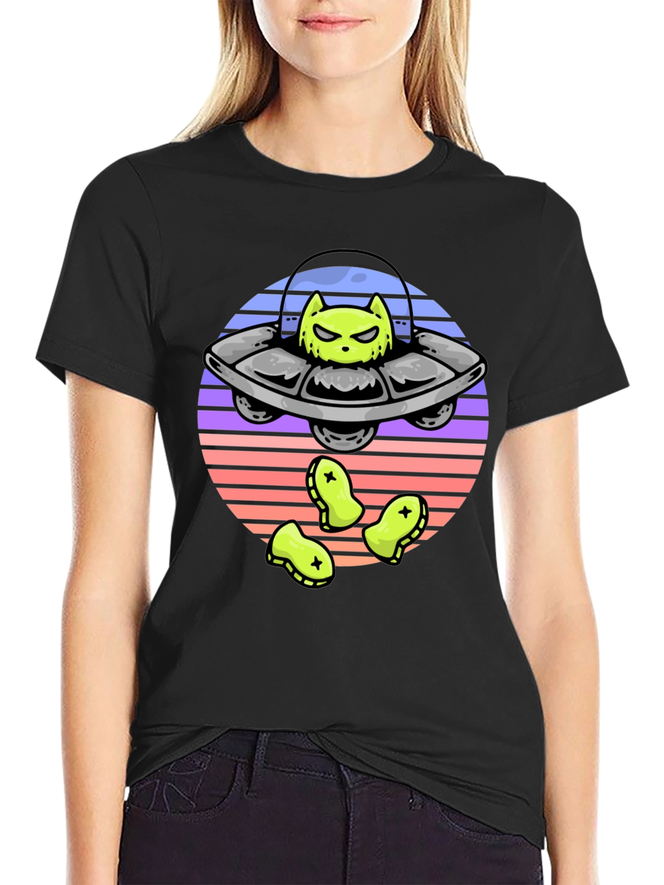 Alien Cat Abduction T-Shirt - UFO Graphic Tee