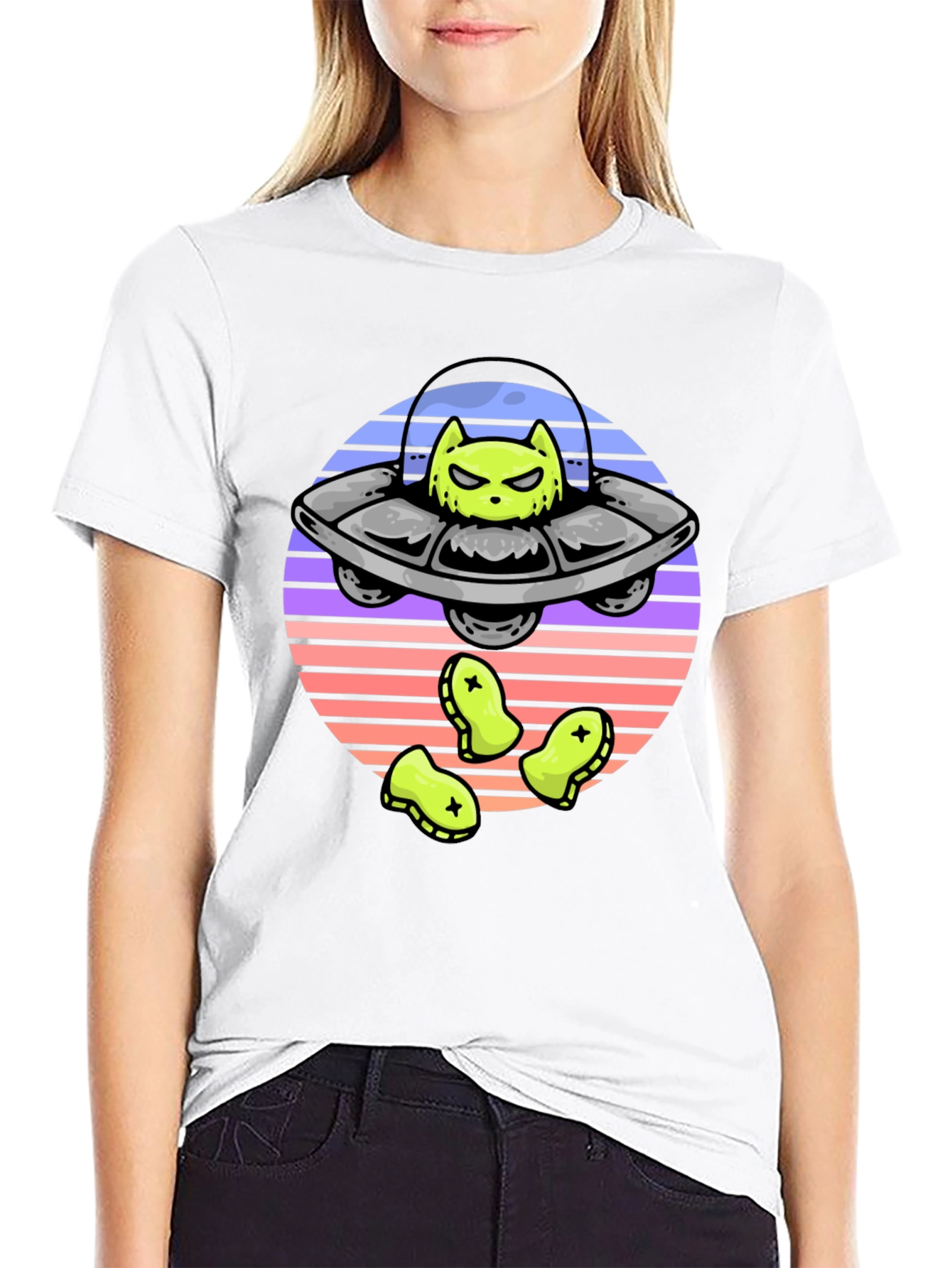 Alien Cat Abduction T-Shirt - UFO Graphic Tee