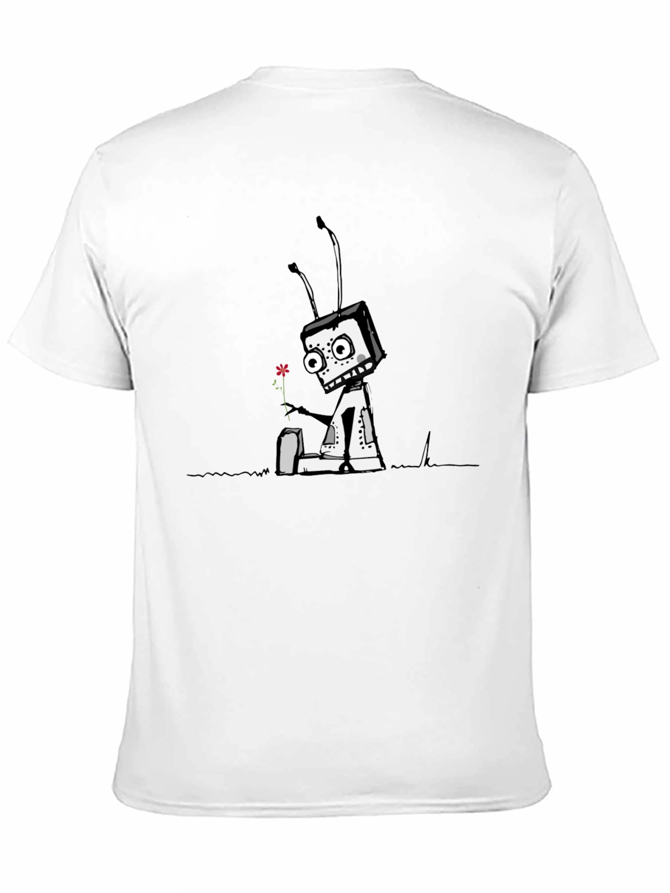 Robot with Flower Graphic Tee - Black