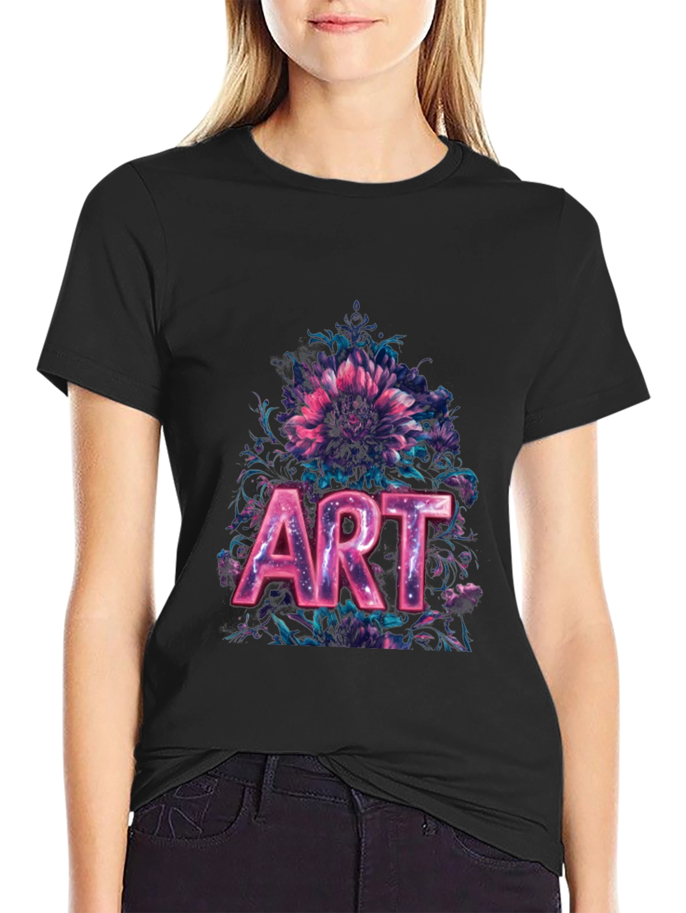 Floral Art Black T-Shirt