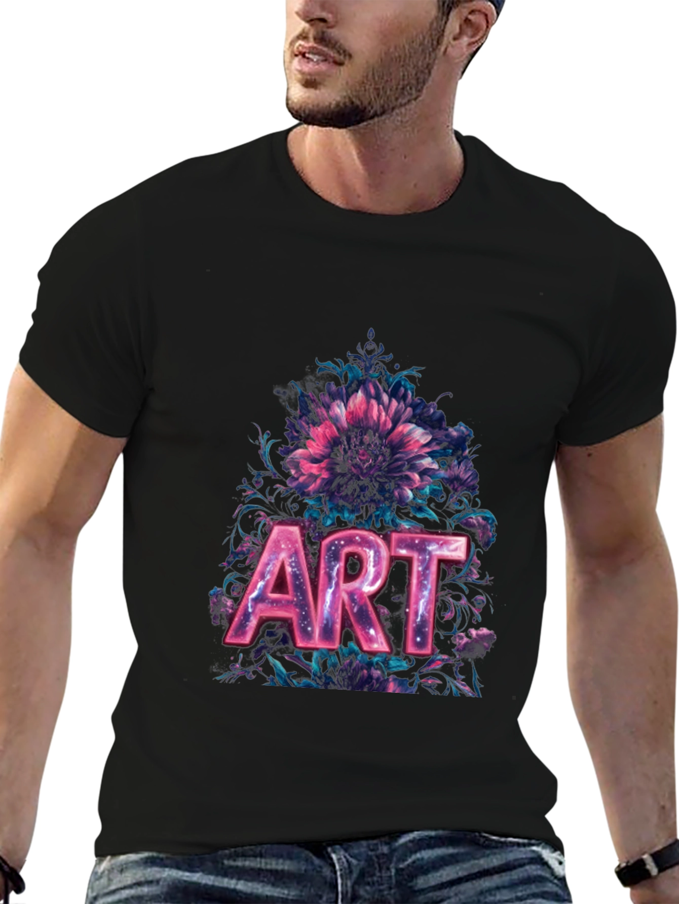 Floral Art Black T-Shirt