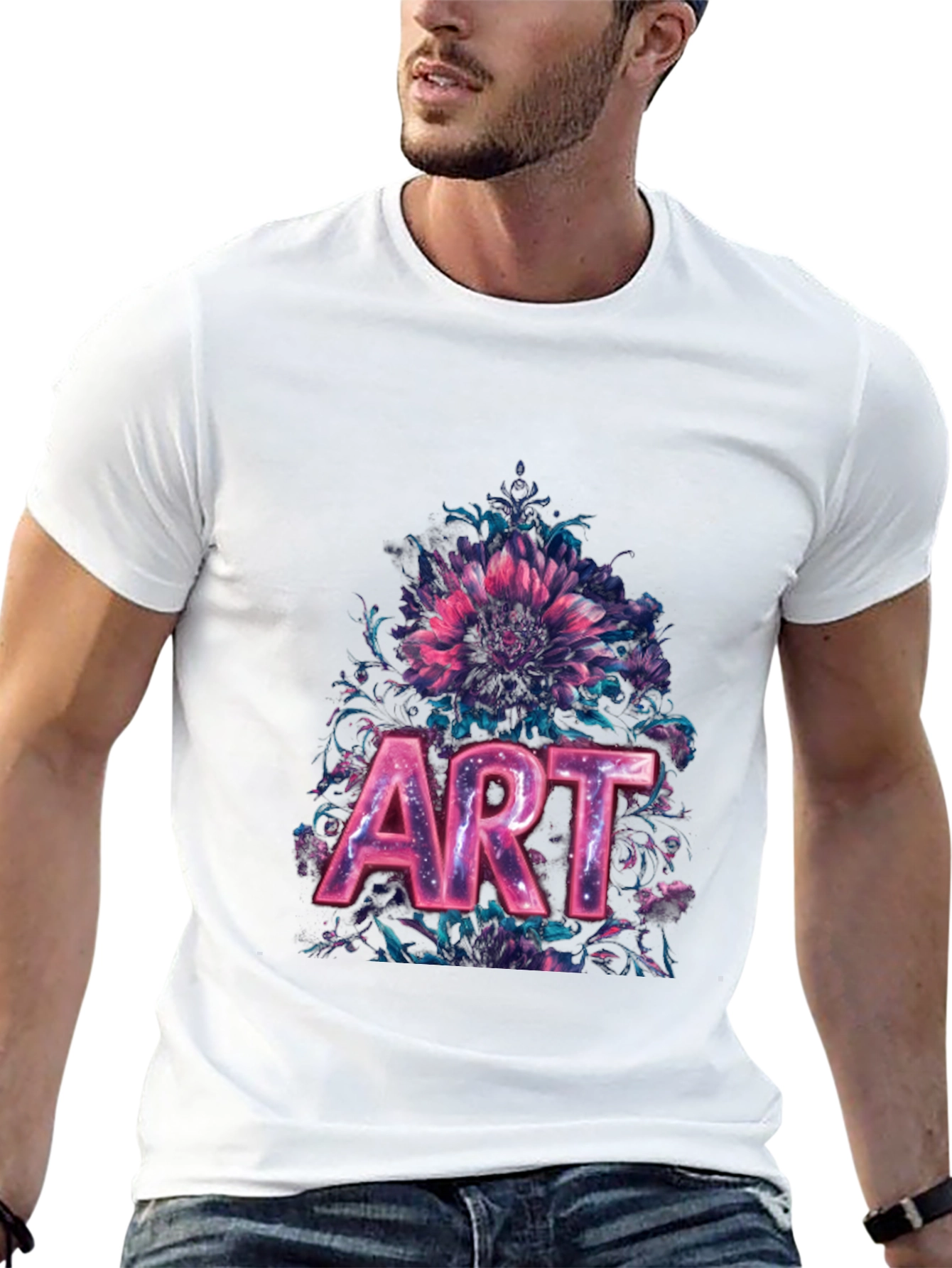 Floral Art Black T-Shirt