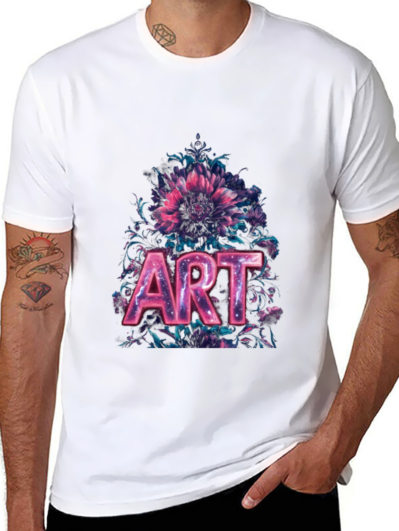 Floral Art Black T-Shirt