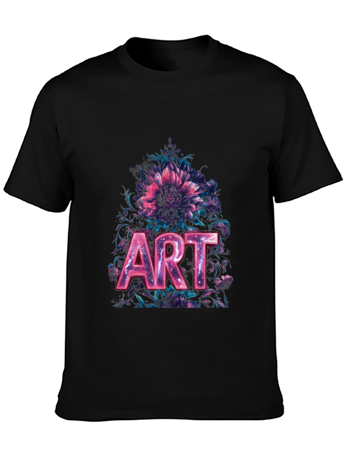 Floral Art Black T-Shirt