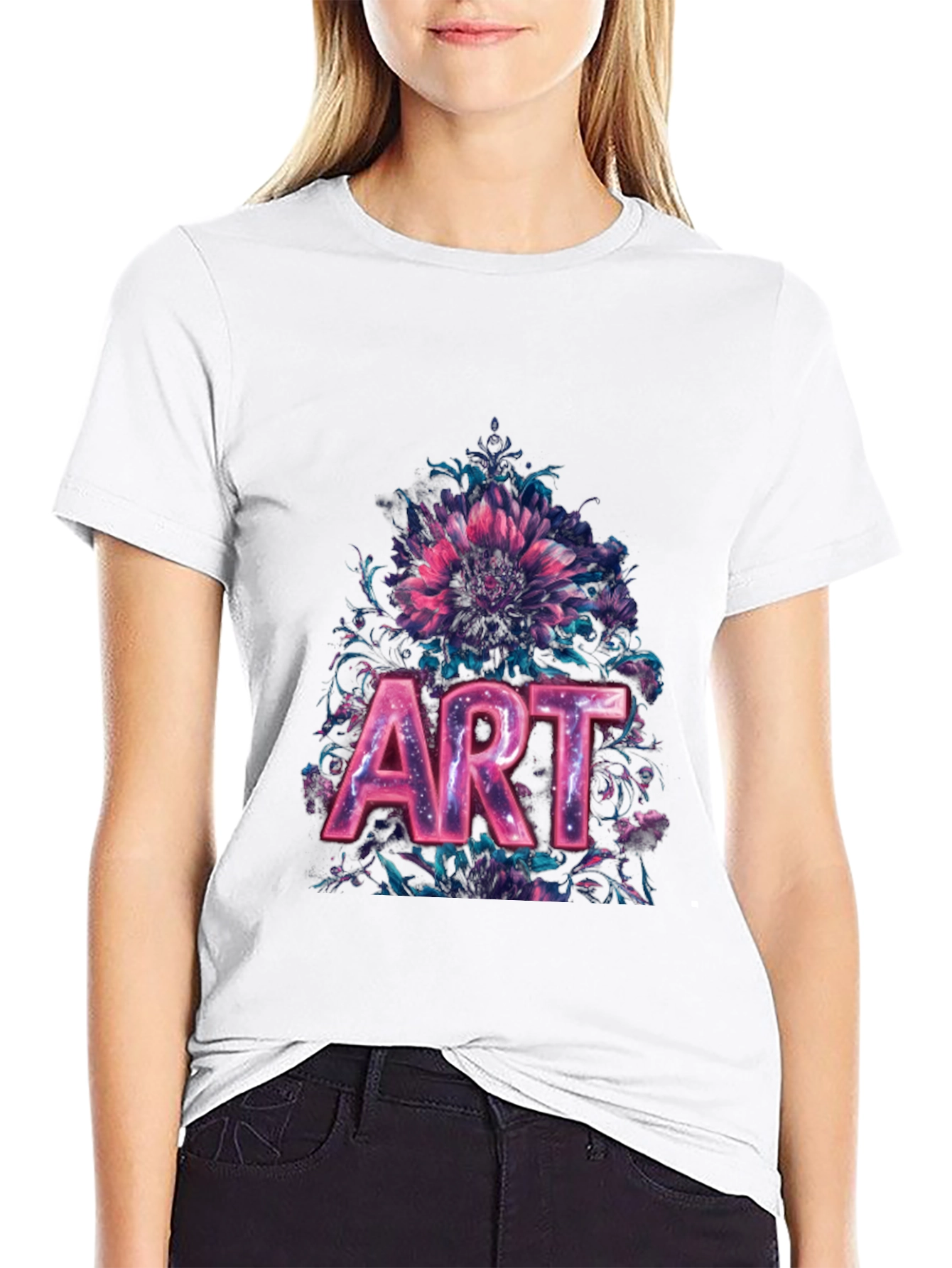 Floral Art Black T-Shirt
