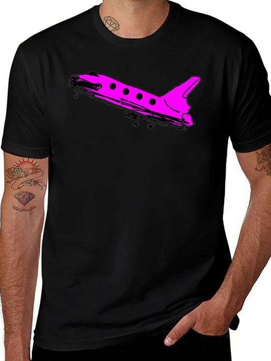 Black T-Shirt with Pink Airplane Graphic