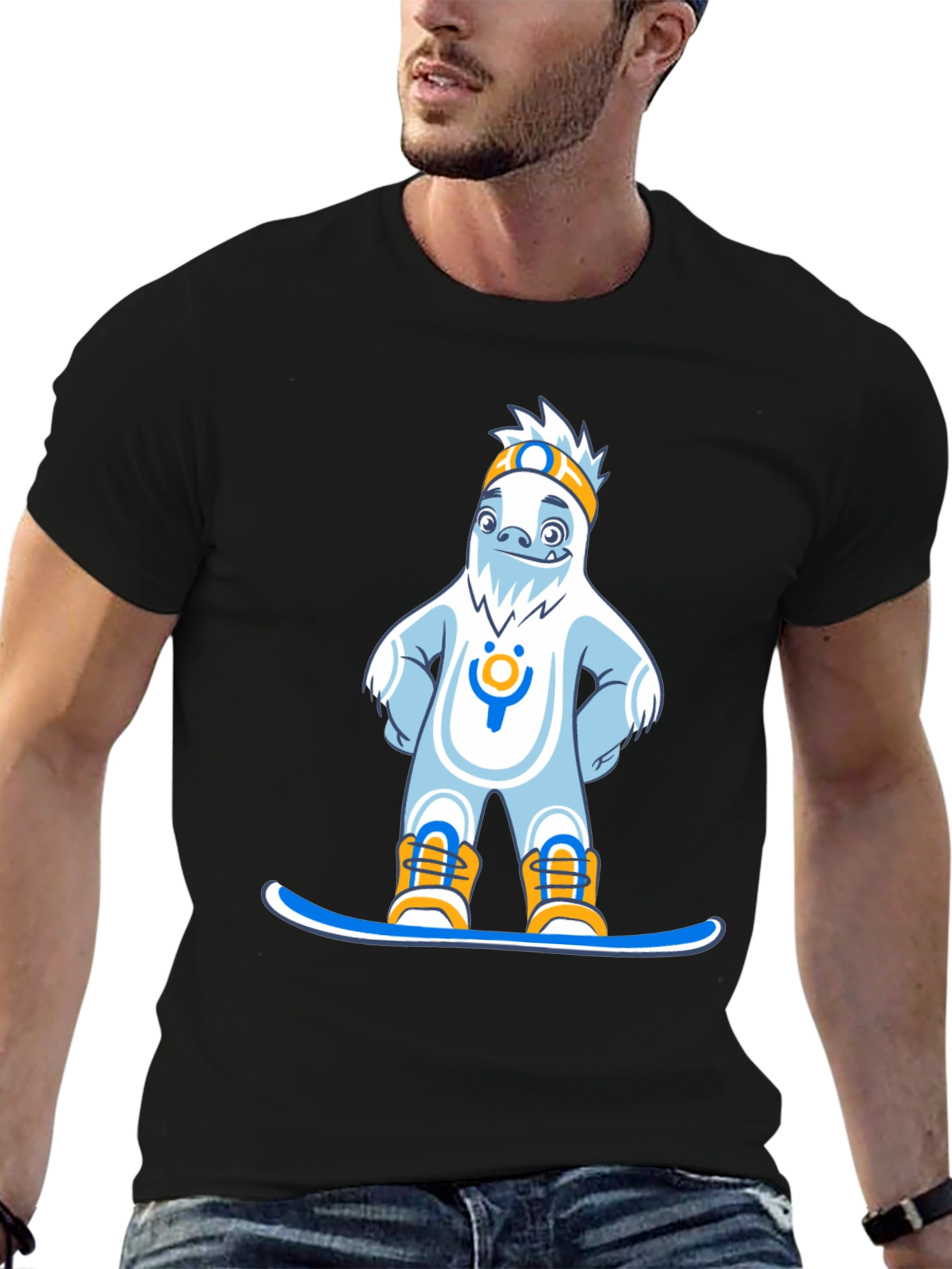 Snowboarding Cartoon Graphic Tee - Black