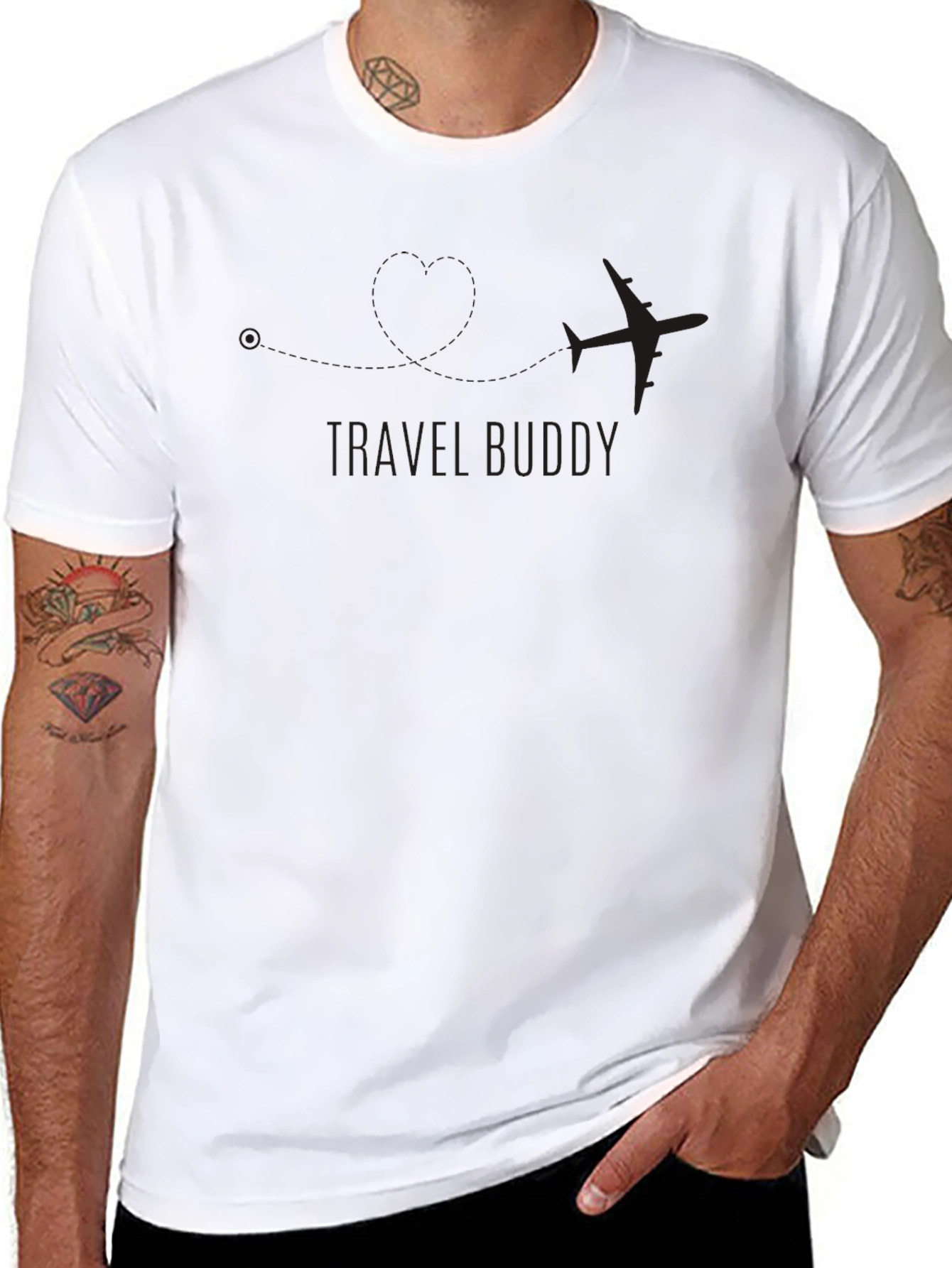 Travel Buddy Black T-Shirt - Airplane Graphic