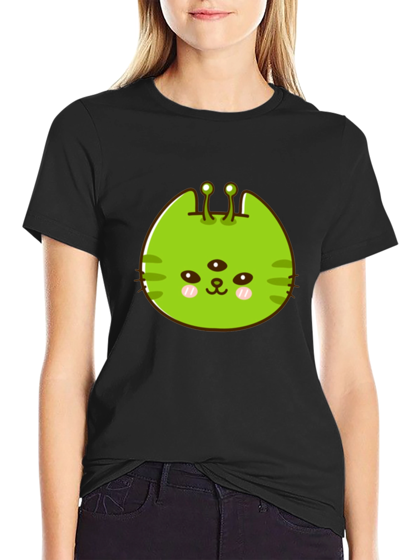 Alien Cat Graphic Tee - Black Unisex T-Shirt